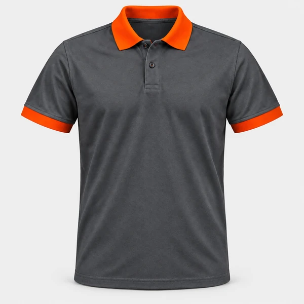 Modelo ilustrativo: Camisa polo com gola laranja